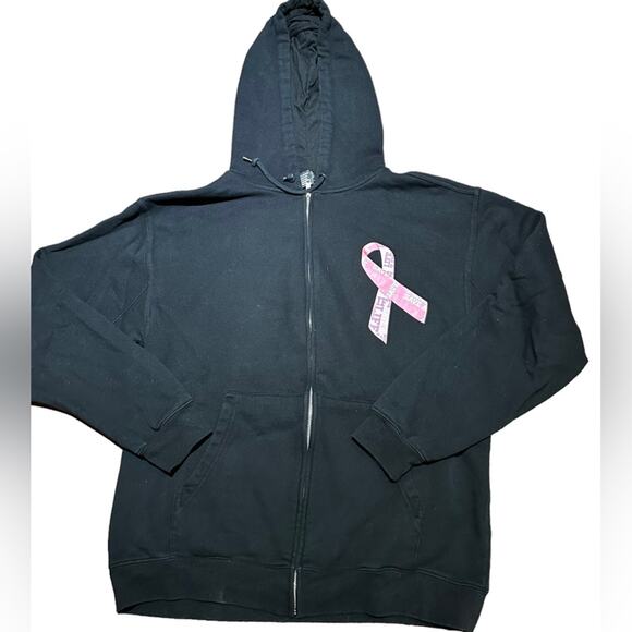 Pink Ribbon Black Full Zip Hoodie Adult Large from Beimar - Picture 1 of 6